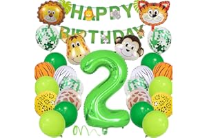 YOYOIN 2 Años Decoracion Cumpleaños, Selva Fiesta Cumpleaños Decorar con Globos Animales Safari Happy Birthday Banner 40'' 2 Globo para Wild One Infantil Niño Suministros de Primer Cumpleaños
