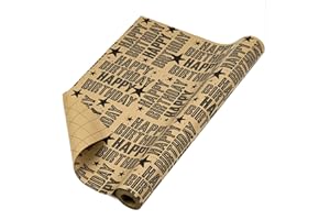 RUSPEPA Rotolo Di Carta Da Regalo Kraft - Motivo Happy Birthday Nero Ideale Per Compleanni, Feste, Baby Shower - 44,5 cm X 10 m