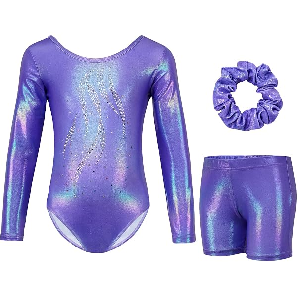 Ensemble Justaucorps Manches Longues Et Short Pour Fille - Danse, Gymnastique, Ballet - Taille 3-4 à 13-14 Ans - 12