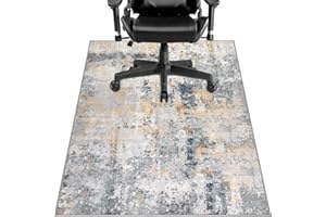 Capslpad Antypoślizgowe maty na krzesła na podłogę z twardego drewna, 90 x 120 cm, szaro-złota, abstrakcyjna, mata ochronna, na krzesło gamingowe, na biurko, dywan do twardych podłóg, biura, biura