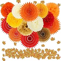 Herbst-Party-Deko Set – Orange & Pfirsich Papierlaternen, Fächer, Pompons & Sterngirlande