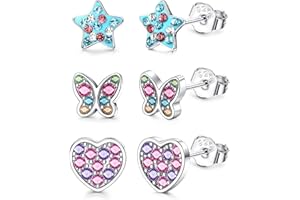 ORAZIO 3 Paare 925 Sterling Silber kleine Ohrstecker Ohrringe Für Mädchen Kinder Schmetterling Herz Stern Cubic Zirkonia Knorpel Ohrringe Set für Frauen Kinder Hypoallergene Ohrstecker Set