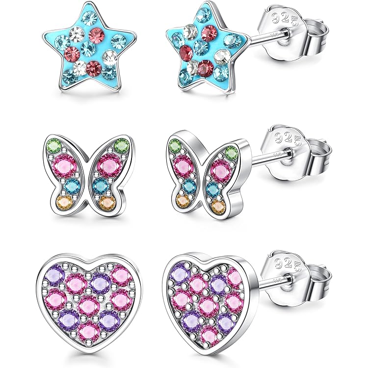 YADOCA Oorstekers voor dames en meisjes, set van 8 paar, hypoallergeen,van 316L roestvrij staal, met zirkonia's, schroefsluiting, voor piercing, tragus, met hartjes, kraaltjes, bloemetjes