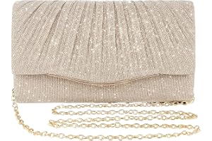 ESYFOR Kuvertväska Beige Dam Elegant, Aftonväska för Bröllop Moderiktig Handväska Glittrande Umschlagtasche Crossbody med Avtagbar Kedja för Bröllop, Fest, Bankett, Helgdagar, Guld, 21 x 12 x 6.5 cm