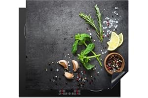 KitchenYeah© Protege Plaque Tapis Pour Induction 60x52 cm Deco Cuisine Protection Vitrocéramique Pour Cuisiniere Lime - Herbes - Épices - Vert - Béton - 60x52 cm