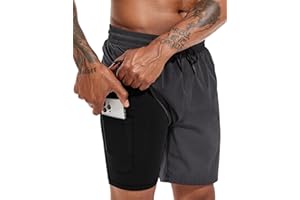 Atforna Badehose Herren Lang 2 in 1 Badeshorts mit Kompression Schnelltrocknend Atmungsaktiv Swim Shorts mit Reißverschlusstasche Verstellbar Tunnelzug