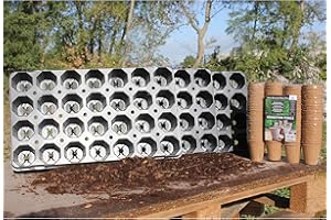 Kingston Tools Pot Carrying Tray with Holes 3 Trays/28 Cells each Tray with 96pcs 6cm Round Fibre Pots – Professional Potting On Tray – Seed Growing Tray Garden Plant Pots Shuttle Tray