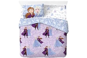 JAY FRANCO Disney Frozen Magical Nature - Set di biancheria da letto matrimoniale in 100% cotone, 4 pezzi, include copripiumino, lenzuolo con angoli e federe