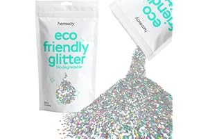 ‎HEMWAY Hemway Eco Friendly Biodegradable Glitter 100g / 3,5 Unzen Bio Cosmetic Sicher Sparkle Vegan für das Gesicht, Lidschatten, Körper, Haar, Nagel - 24.01" 0.04" 1 mm - Silber Holographic