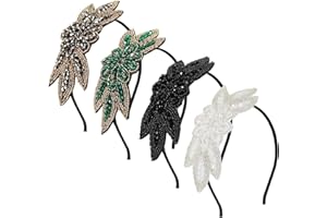 MWOOT 4 Pièces Bandeau Cheveuxs Années 1920 pour Femmes Déguisements Fête Années 20, Coiffe Vintage Années 20, Cerceau Cheveux Flapper Vintage, 1920 Accessoire Cheveux Thème Noir Blanc Argent Vert