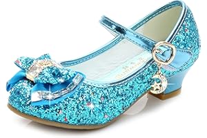 Monissy Niña Tacón Altos Zapatos de Disfraz Princesa Lazo Antideslizante Sandalias de Vestir Navidad Cumpleaños Regalo Diario Mary Jane