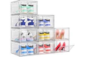 TidyTrove Cajas de Zapatos, 9 Cajas de Almacenamiento de Zapatos de Plástico Transparente Apilables, Contenedores Organizadores de Zapatos con tapas para Mujeres/Hombres, Blanco