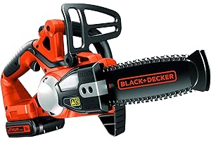BLACK+DECKER Motosierra a Batería 18V, Batería de litio 2Ah, Espada 20cm, Velocidad Cadena 3,1m/s, Hasta 200 Cortes por Carga, para Poda y Leña - GKC1820L20-QW