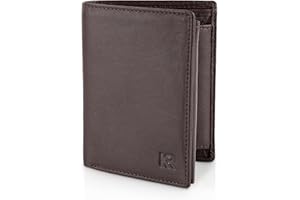 Portfel męski KRONIFY | Portfel ze skóry naturalnej z ochroną RFID | Przedział na monety | 13 przegródek na karty | Wzmocnione szycie | Format poziomy, Natura Dark Brown, Retrato, Klasyczny