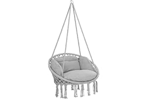 DETEX® Fauteuil Suspendu avec Coussins Gris hamac extérieur Chaise Suspendue balancelle Relax Jardin capacité 150 kg Fauteuil de Lecture