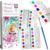 Animokids Renk Paletli Sulu Boya Kitabı + Fır&ccedil;a, 12 Sayfa Boyama Kitabı, Aktivite Boyama Seti, &Ccedil;ocuklar i&ccedil;in Yeni Nesil Sulu 