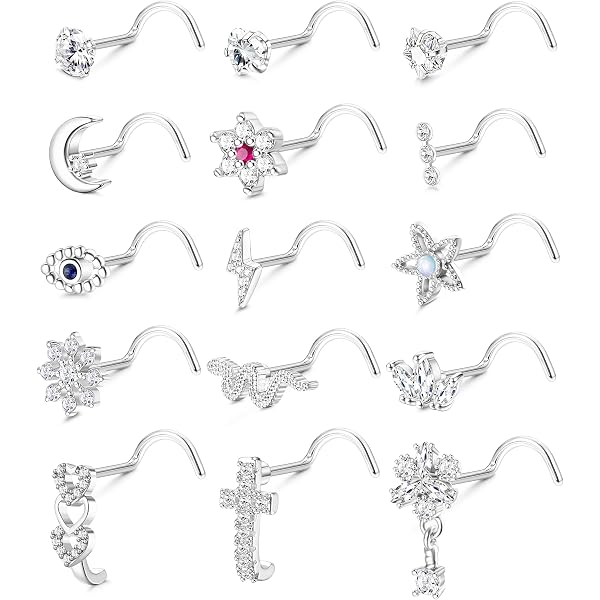 9 Boucles D’oreilles Piercing 16G En Acier Chirurgical - Bijoux Cartilage Tragus Helix - Modèles Papillon, Serpent, Fleur Avec Zircone