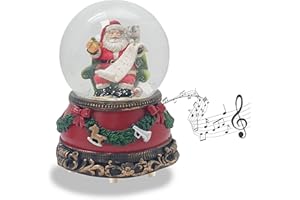 ‎MINIUM COLLECTION Schneekugel Weihnachten Spieluhr | Weihnachtsmann Geschenkeliste | Sockel Weihnachten rot Tannengirlande | mit Spieluhr | Schüttelkugel Weihnachtsdekoration | B: 10 cm H: 14 cm | 20277