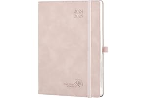 POPRUN Agenda 2025 Semana Vista 22 x 16,5 cm, Una Página por Semanal con Una Página de Notas 17 Meses de Ago.2024 a Dic.2025, 100 GSM Papel, Rosa Pálido