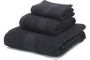 Boncasa - Juego de Toallas - 100% Algodón Peinado (no regenerado) - Calidad Ring Spun - Tacto Suave - 450 gr/m2 (Set 3 Piezas, Negro)