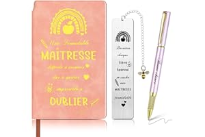 Clabby Ensemble de 3 Pièces Cadeaux Maîtresse Fin d'Année Cadeau Merci Maîtresse et Atsem Compris Carnet de Notes Stylo Marque Page Cadeau Remerciement Fin d'Année pour Maitre Atsem Enseignant Creche