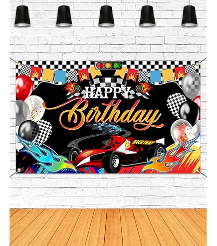 MEHOFOND 7x5ft Car Racing Birthday Backdrop - Gold Race Car Party Background For Boys Photo Booth Decor