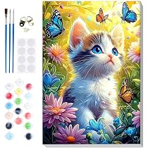 Kit Peinture Par Numéros Adulte - Chat Noir Sur Toile 30x40 Cm, Peinture Acrylique, Pinceaux, Crochets Inclus