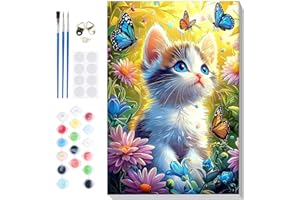 Lxmsja Peinture Numero Enfant Adulte avec Cadre, Chat Peinture par Numero, Numéro d'art avec Pinceaux, Loisirs Créatifs Adultes, Activité Manuelle Adulte, 20x30cm