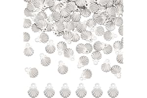 DICOSMETIC, 200 Uds., Abalorios de Acero Inoxidable, Colgante de Concha Bonita, Colgante de Joyería Pequeña, Accesorios para Manualidades de Joyería DIY, Agujero: 0.5 mm