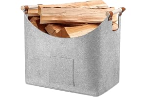 MOVYEE Borsa in Feltro per Legna da Ardere, XL 60L/30L,Porta Legna da Interno,Cesto Portabiancheria (Stile 1)