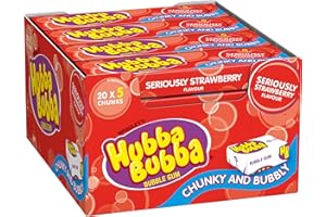 Hubba Bubba Chewing Gum, Seriously Strawberry, 20 Packs of 5 Pieces