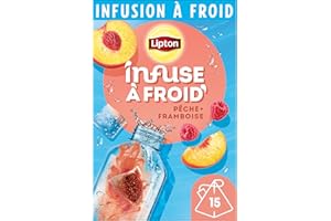 Lipton Infuse à Froid Pêche Framboise, eau froide infusée, eau aromatisée, à emporter partout, 15 sachets Pyramid