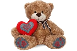 Nleio Valentines Teddy Bear holding Red heart Plush toy, 30cm/12 Soft Stuffed teddys for Her/Him/Girlfriend/Boyfriend/Babies, Unique Gifts for Valentine's Day/Anniversary/Birthday