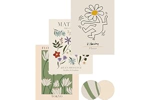 HesenDot Matisse Wall Art Decor,Flower Market Print Set of 3, Keith Haring Wall Art,30x40cm Unframed Real Quality Canvas Paintings for Art Poster Decoration in Kitchen, Bathroom,Living Room,Bedroom