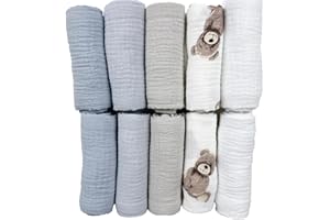 PLUMERI 10er 50x30cm Satz Pastellfarben Musselin Baumwolle Spucktücher Mulltücher Saugstark Waschlappe Stoffwindeln Mullwindeln