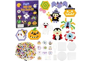 1 000 strykpärlor halloween set 5 mm stickpärlor med hylsplatta 10 mönster | Halloween strykpärlor kreativt set med hylsplatta, strykpapper, pincett och tillbehör hantverk halloween dekoration