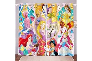 Bfrdollf Set di tende oscuranti per camera da letto, stampa 3D, sirena Ariel Bella Cenerentola, per cameretta dei bambini (3,100 x 140 cm (larghezza x altezza)
