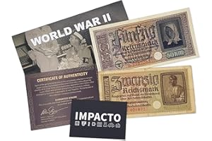 IMPACTO COLECCIONABLES | 2 Billets Authentiques de la Seconde Guerre Mondiale (Invasion du Troisième Reich) | Pièces de Collection Historiques de 20 et 50 Reichsmark avec Certificat d’Authenticité