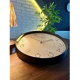 VOLANTE&reg; Modern Duvar Saatleri ROME Serisi 35 cm &Oslash; Ger&ccedil;ek Cam Ev/Ofis/Mutfak/Sınıf/Okul Sessiz & Akar (SİYAH-ALTIN)