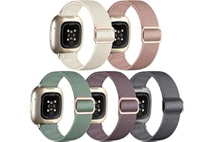 Charlam 5 Pack Nylon Cinturino Compatibile con Fitbit Versa 3/ Versa 4/ Fitbit Sense/Sense 2 Cinturino, Morbido Elastico Sport Intrecciato Cinturini di Ricambio per Donna Uomo, Multi Colori
