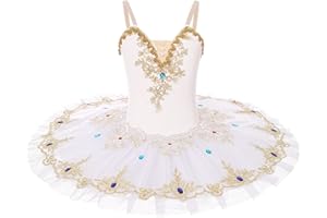 FONLAM Robe de Ballet pour Fille Justaucorps Danse Ballet Costume Danseuse Fille Cygne Tutu Enfant Fleurs Brodées