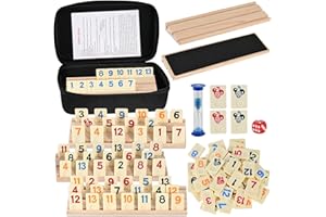 Wooderma Rummy Holz Spiel – Rummy Cup Set mit 160 Spielsteinen & 6 Holzhaltern, Brettspiel für 2–6 Spieler, Familienspiel & Gesellschaftsspiel ab 8 Jahren, Reisespiel für Kinder und Erwachsene