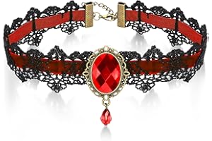 AILUOR Punk Rock Wedding Party Handmade Black Lace Choker, Gothic Retro Lolita Beads Chain Vampire Pendant Necklace for Women Halloween