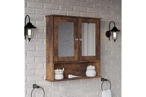 URBNLIVING Wall Mirror Cabinet Multi-Functional Mirror with Concealed Shelves, Wall-Mounted, Sleek and Modern Design, Ideal for Small Spaces, Perfect for Home Décor and Storage Needs Rustic Brown