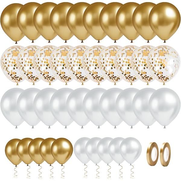 70 Stück Luftballon-Set Weiß Gold Mit Glitzer – Perfekt Für Geburtstag, Hochzeit & Babyparty