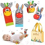 Giochi Neonato Sonagli Sensoriali per Bambini, Calzini da Polso Simpatici Animaletti Developmental Soft Toys Bambole per Neon