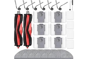 BISENKUD 26 Stück Zubehör für Roborock Q7 L5+ / Q7 M5+ Staubsauger, Ersatzteil mit 2 Hauptbürste 6 Staubbeutel 6 Wischtücher 6 Seitenbürsten 4 Filter 1 Reinigungsbürste 1 Schraubendreher