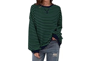 Chicrise Femme Sweat Oversize Color Block Rayé Pull Col Rond Automne Hiver Top Casual