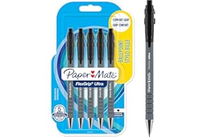 Paper Mate Flexgrip Ultra stylo bille retractable | pointe moyenne (1,0 mm) | encre noire | lot de 5