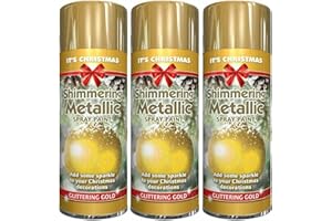 MUSAN PRODUCTS MUSAN Christmas Shimmering Metallic Spray 200ML - Sparkling Xmas Tree Decoration Spray - Multi-Purpose Use Interior & Exterior - Easy Quick Drying Paint - Ideal For Metal, Plastic, Ceramics (3, Gold)
